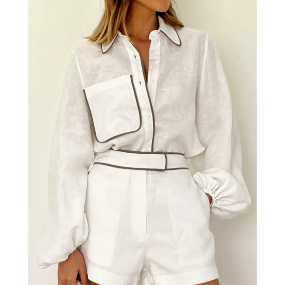 Commense Pants - Cotton & Linen Contrast Trim Two Piece Shorts Set | Size S | Commense